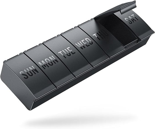 Barhon Pill Organizer Large, Weekly Medicine Pill Organizers, 7 Day Pills Box Case Travel for Big Vitamin Supplements Fish Oil, Black