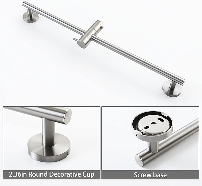 SKOWLL Bathroom Shower Head Slide Bar Wall Mount 26 Inch Shower Slide Bar No Drill, Brushed Nickel Sliding Shower Bar with Adjustable Handheld Shower Head Holder
