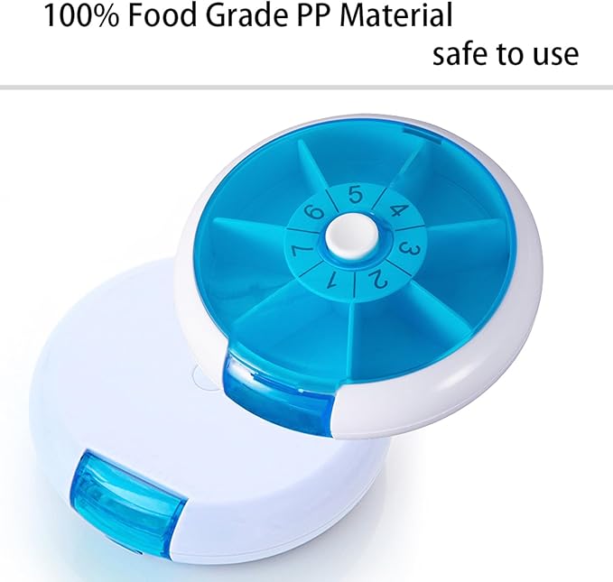 Weekly Medicine Pill Organizer - 7 Day Round Pill Box with Rotary Design, Daily Compartment for Vitamins & Medication, Compact Pill Case for Purse,Portable Travel Essentials for Pills & Supplements