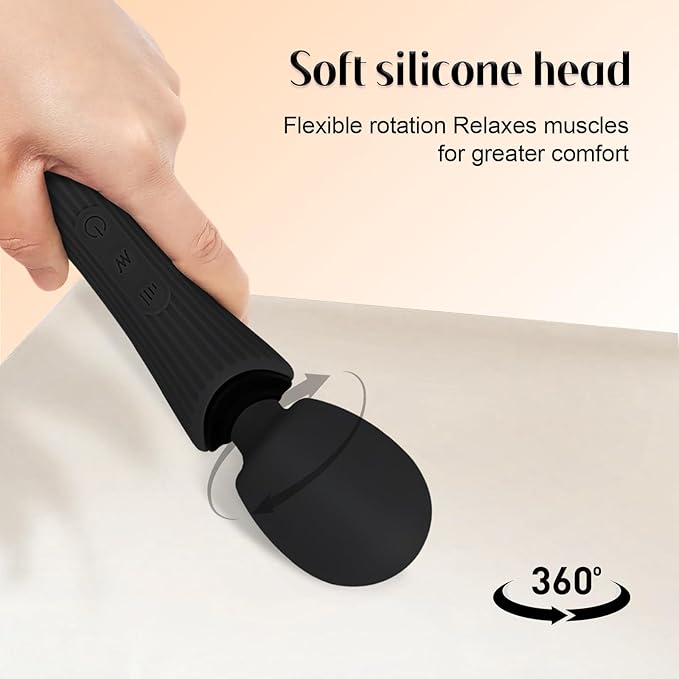 Handheld Cordless Personal Massager - Powerful 12 Vibration Patterns, 3 Speeds Settings & Waterproof, Body-Safe Silicone for Relaxation and Muscle Comfort in Neck, Shoulders and Foot -Black