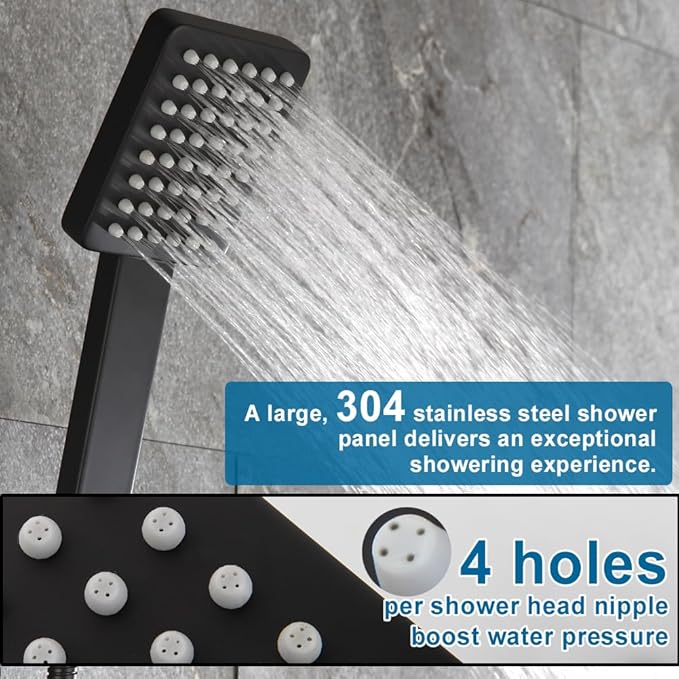 POP SANITARYWARE All Metal Matte Black Handheld Shower Head, Luxury High Pressure Showerhead Kit with Wall Connector and Hose Set, for Bathroom Showering System Contemporary Square Style, Matte Black