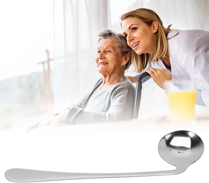Self Feeding Curved Utensil Angled Spoon, Stainless Steel Curved Spoon, for Hand Tremors, Joint Pain or Elderly Use, Left Right Handed Grip Easy Offset Spoon(Right Hand)
