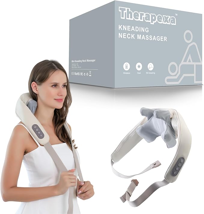 Therapexa Neck & Shoulder Massager, Back Massager for Pain Relief Deep Tissue,Massager for Neck and Shoulder Pain,Back Massager with Heat. (Beige)