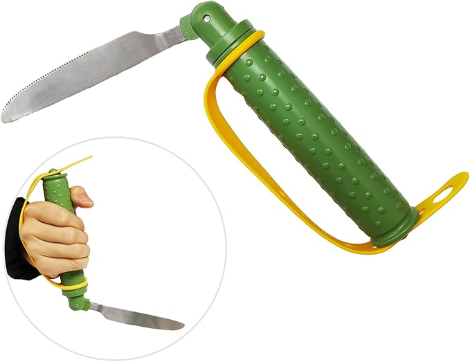 Angle Adjustable Stainless Steel Dinner Knife Elder Eating Aids Utensils Knife with Silicone Hand Strap for Parkinsons Elders Muscle Weakness Arthritis Handicapped