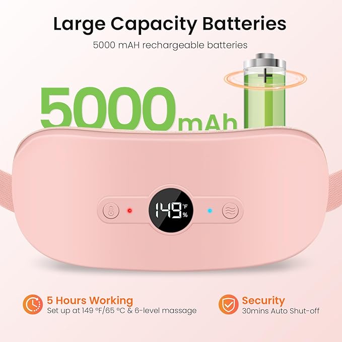 NOWWISH Heating Pad for Period Cramps Pain Relief, Portable Electric Cordless Menstrual Heating Pad Rechargeable with 6 Heat Levels and 6 Massage Modes, Mothers Day Gifts for Mom Daughter Wife, Pink