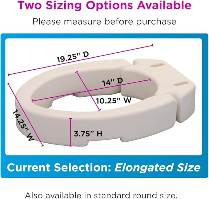 NOVA Medical Products Hinged Toilet Seat Riser Lift Up and Down Raised Toilet Seat For Under Seat For Elongated Seat Color, White, (Pack of ), 1 Count