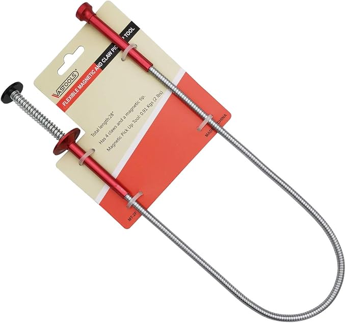 VASTOOLS Flexible Claw Pickup Tool with Magnet,28", 2-in-1 Magnetic Pickup Tool, 4-Finger Claw, Rustless Flexible and Stiff Shaft, User-friendly, Versatile