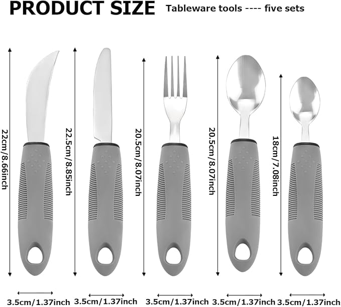 Adaptive Utensil Set - 5Pcs Arthritis Aid Silverware for Parkinson’s and Hand Tremors - Heavy Stainless Steel Spoon with Easy Grip Handle for Shaking Hands