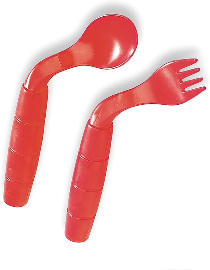 Easie Eaters Fork and Spoon, Random Color: Red, Purple, or Blue (Style=Left Handed)