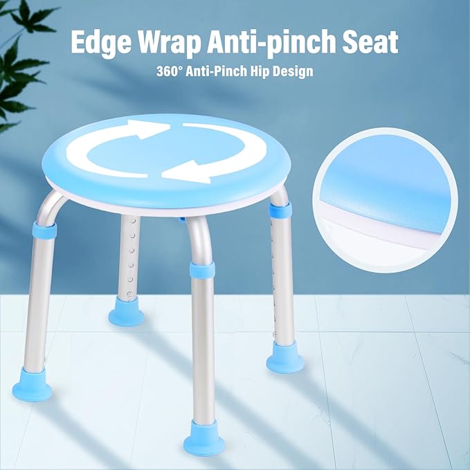 Shower Chair Shower Seat for Inside,Bath Chair for Elderly and Disabled,Tool-Free Assembly, Adjustable Height (13.75"-20.5"), 360° Swivel, Anti-Slip Feet - Supports 350lbs