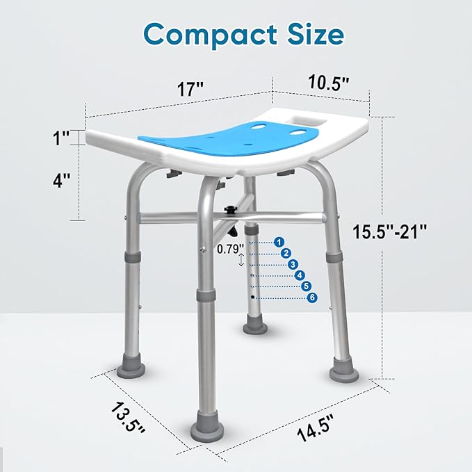 Bcareself Shower Stool Heavy Duty Shower Chair for Inside Shower Narrow Bathtub Shower Saet Height Adjustable Tool-Less Assembly for Elderly Seniors Disabled Handicap Pregnant Weight Capacity 500lb