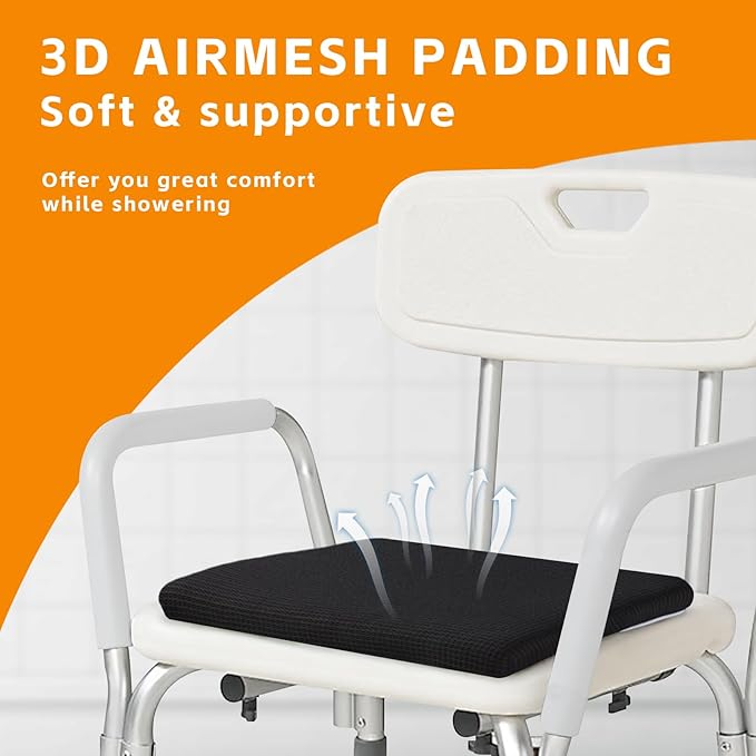 Gooo&Ma Non-Slip Waterproof Shower Seat Cushion Bathtub Pillow Shower Chair Bench Bathtub Cushion - with 3D Mesh & Hook - Bath Pillow，for Elderly，Pregnancy - Washable and Quick Drying(Black)
