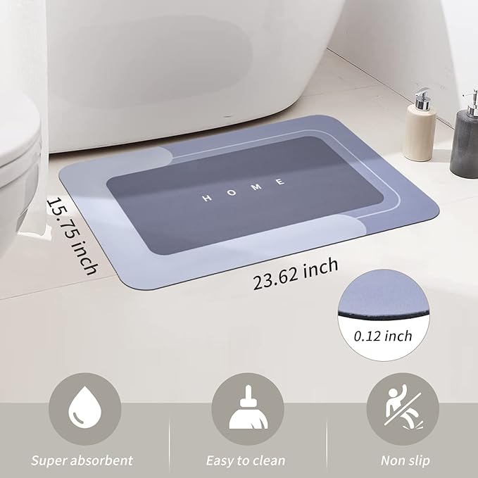 Housego Absorbent Bath Mat Magic Rug, Quick Drying Mat Magic Bath Mat Non-Slip Floor Rug Rubber Backed for Bathroom Kitchen Shower Sink, Water Absorbent (1PC, 15.7''x23.6'', Blue)