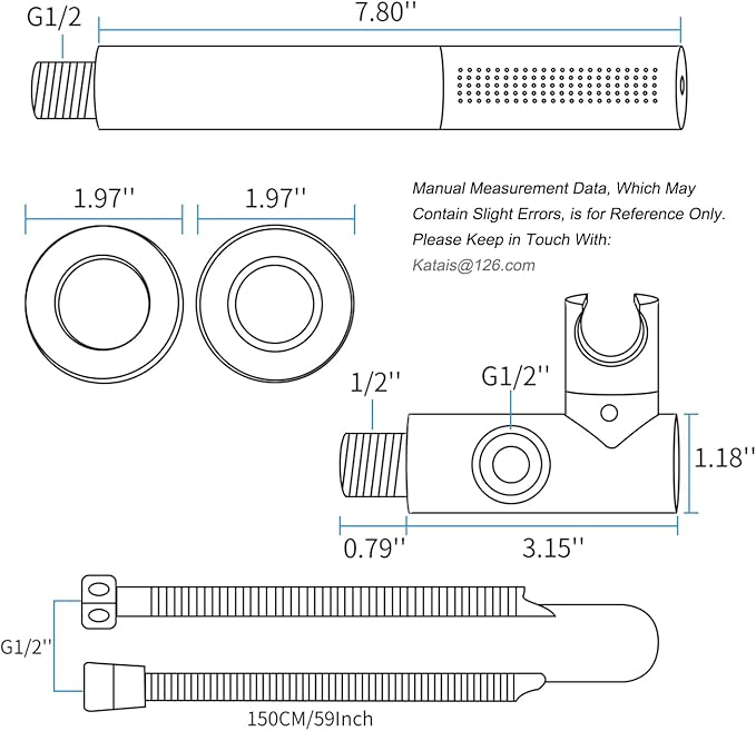 Chrome Handheld Shower Head Brass 2 Function High Pressure Hand Shower Wand 7 Inch High Flow Hand Held Shower Head Sprayer with 59 Inch Hose and Bracket