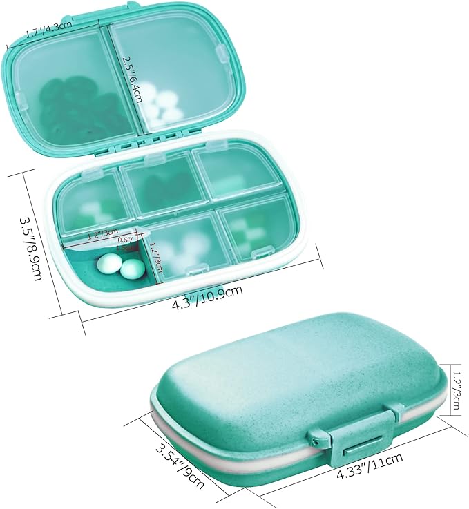 1Pack Travel Pill Organizer, 8 Compartments Portable Pill Case, Small Pill Box for Pocket Purse Portable Medicine Vitamin Container Blue