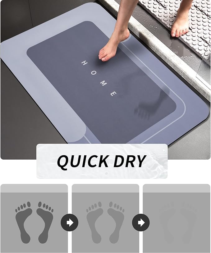 Housego 2PCS Absorbent Bath Mat Magic Rug Sets, Quick Drying Bath Mat Non-Slip Floor Rug Rubber Backed for Bathroom Kitchen Shower Sink, Water Absorbent (19.7''x23.6''+19.7''x31.9'', Blue)