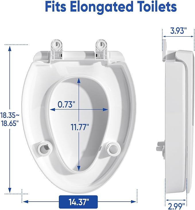 SAMODRA Raised Toilet Seat Riser, White, 3 Inch High Elevated Toilet Seat for Seniors, Soft Close, Easy Install & Clean (Elongated)