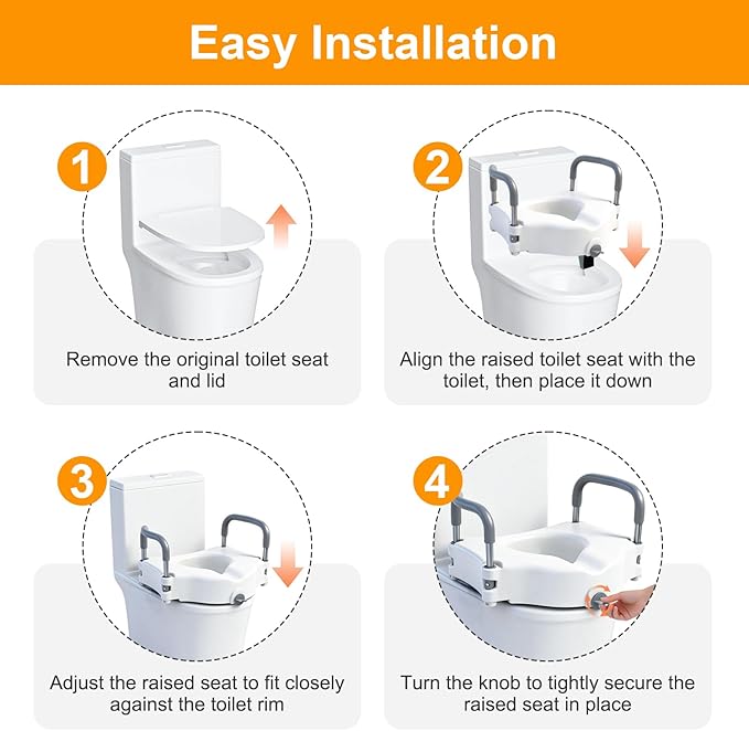 Raised Toilet Seat with Handles, Toilet Seat Riser for Seniors with Adjustable Height & Width, Cozy Padded, 300lb Capacity, Handicap Toilet Seat for Elderly