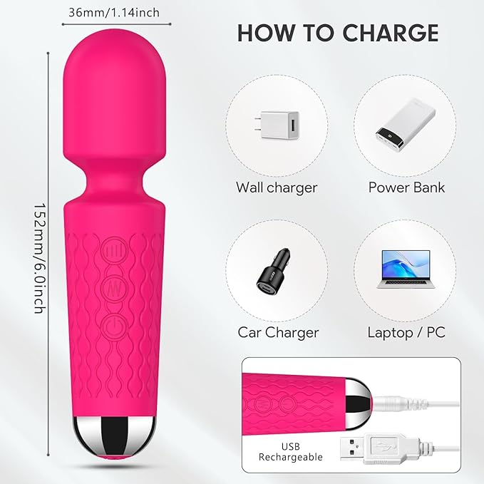 Personal Mini Massager, Handheld Wand Massager - Powerful Vibration Massager - Perfect for Travel Stress Relief, Relieves Back, Legs and Lumbar Muscles (Rose Red)