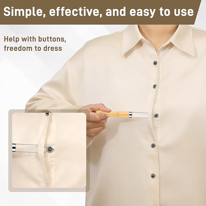 3pack Oiissuz Button Hook for Seniors, Reinforced Wire Loop, Ergonomic Grip Handle,Buttoning Aid for Shirts, Denim, Jackets & Heavy Coats