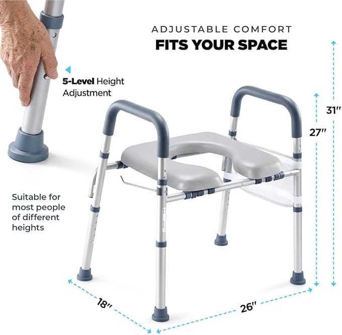 Toilet Seat Risers for Seniors Bedside Commode for Elderly Width and Height Adjustable Raised Toilet Seat with Handles for Elderly Handicap, Elevated, Pregnant, Fit Any Toilet Heavy Duty Up to 400lbs