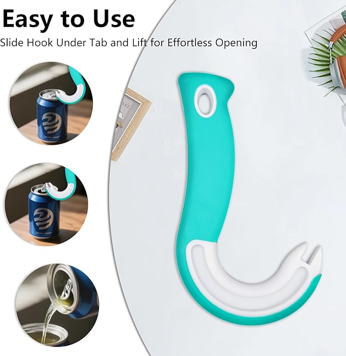 NIIIYTYB Pop Top Can Opener Tool for Seniors Easy Ring Pull Tab J Hook Opener Buddy for Soda Cat Food Cocktail Cans Simple Circle Handle Tabs Opener Tool Easy Open Tin Can Buddies(Blue)