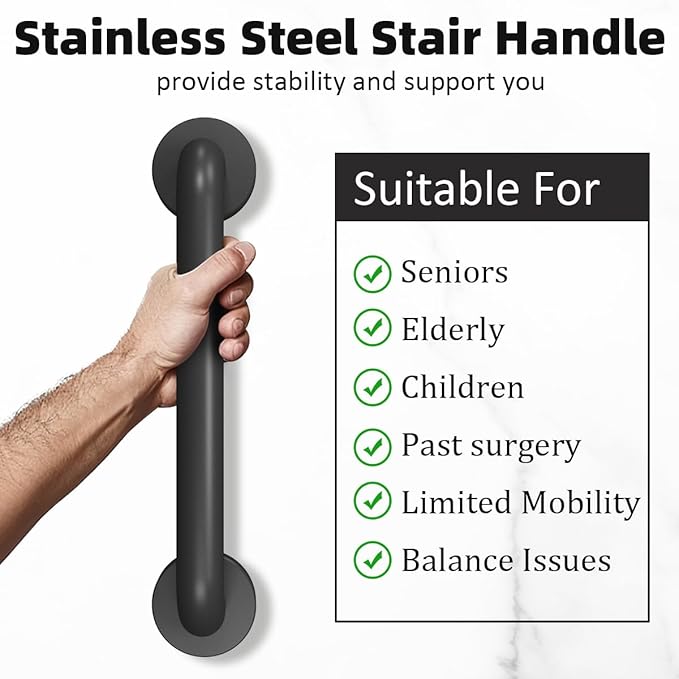 Metal Industrial Stairs Grab Wall Handrail Staircase Steps Indoor Exterior Outdoor Deck Hand Rail Safety Grab Bar Handle for Stairs Bars Wall Elderly Grab Frame Pipe (32 Inch 1 Pack)