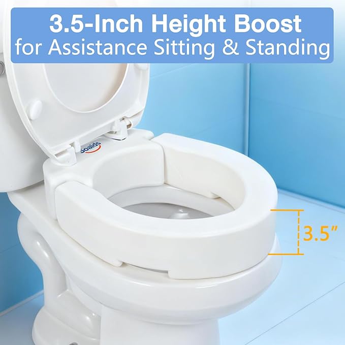 3.5 Inch Raised Toilet Seat Risers for Seniors and Adults, Hinged Elevated Toilet Seat for Round Toilets, Support to 300 Lbs, White (Standard Round)