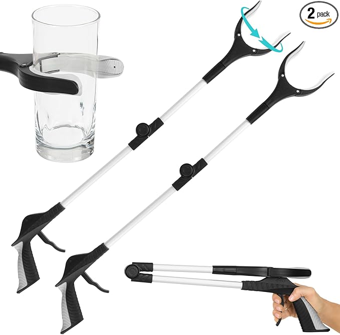 Vive 32" Grabber Reacher Tool (2 Pack) - Foldable Pickup Stick with Rotating Jaw & Sensitive Trigger - Heavy Duty Mobility Grip Hand Aid - Extra Reach Extender Claw for Seniors, Elderly, Handicap