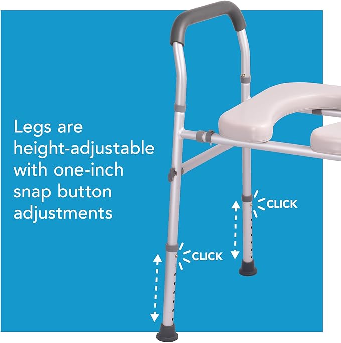Carex Padded Raised Toilet Seat with Handles, Adjustable Height, Padded Waterproof Seat, Non-Slip Legs, Heavy-Duty Frame, Supports up to 300 lbs, Fits Most Toilets
