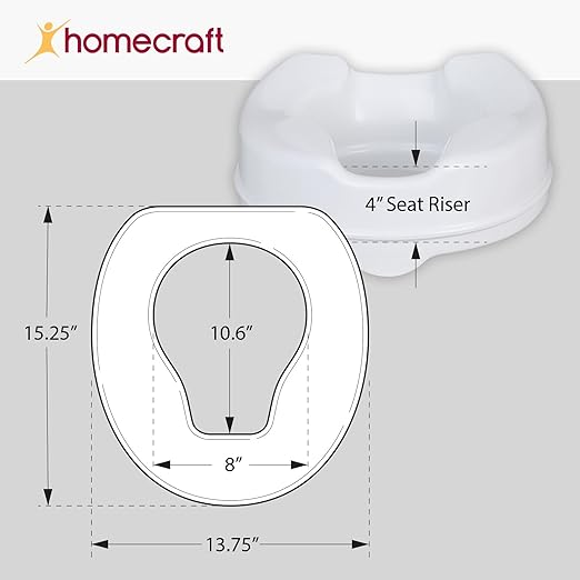 Homecraft Savanah Raised Toilet Seat, 4" High Elevated Toilet Seat Locks Onto Standard Toilets, Portable Assistance Commode Seat with Sturdy Brackets, Medical Aid for Elderly, Disabled, Limited Mobility