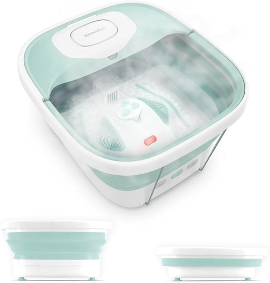 HoMedics Smart Space Elite Footbath with Heat Boost, Collapsible, Invigorating Bubble Massage, 3 Pedicure Attachments, Safe to Use Bath Salts, Patented Safety-Lock System, Ergonomic