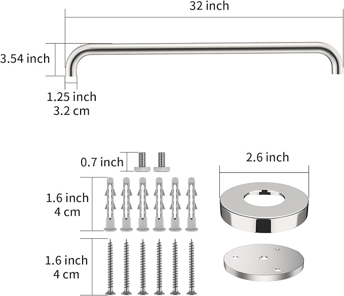 2 Pack 32 Inch Shower Grab Bar, ZUEXT SUS304 Stainless Steel Chrome Bathroom Grab Bar Handle, Shower Balance Bar, Safety Hand Rail Support, Handicap Elderly Senior Assist Bath Handle(1.25" Diameter)