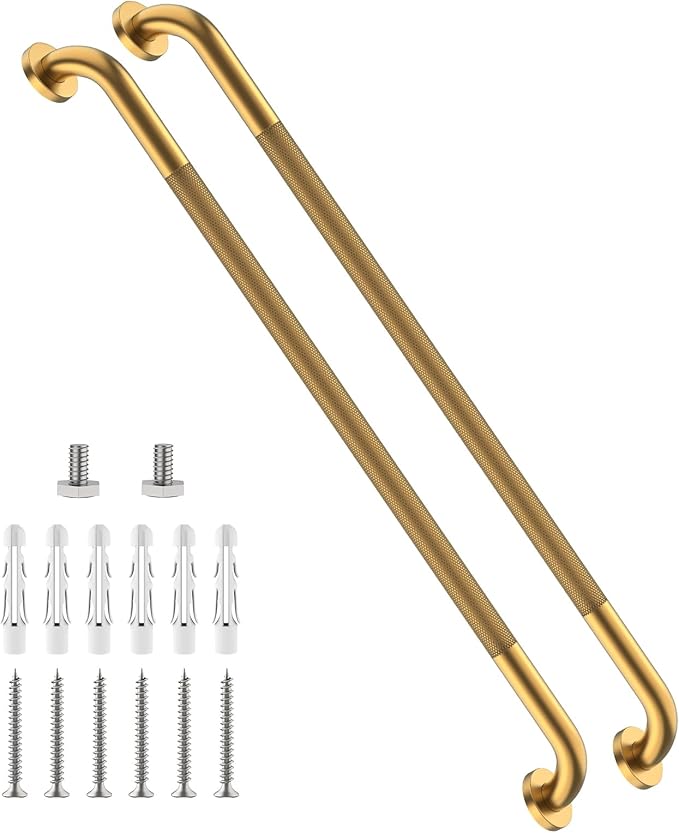 40 Inch Anti Slip Shower Grab Bar, 2 Pack Munzong Long Bathroom Grab Bar for Showers, Gold Knurled Handicap Balance Bar,Safety Hand Rail Support Elderly Senior Assist Bath Handle