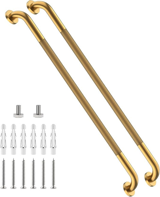 40 Inch Anti Slip Shower Grab Bar, 2 Pack Munzong Long Bathroom Grab Bar for Showers, Gold Knurled Handicap Balance Bar,Safety Hand Rail Support Elderly Senior Assist Bath Handle