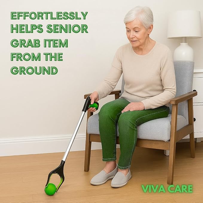 Foldable Grabber Reacher for Seniors – Lightweight, Rotatable Clamp, Non-Slip Grip, 32" Long, an Arm Extension Pickup Tool [Green]