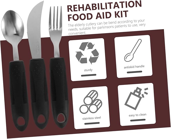 Hemoton Adaptive Utensils Set for Elderly Weighted Silverware with Non-Slip Handles 15-Piece Spoon Fork Knife Tremble Proof Tableware for Disabled Adults 8.66 Inch