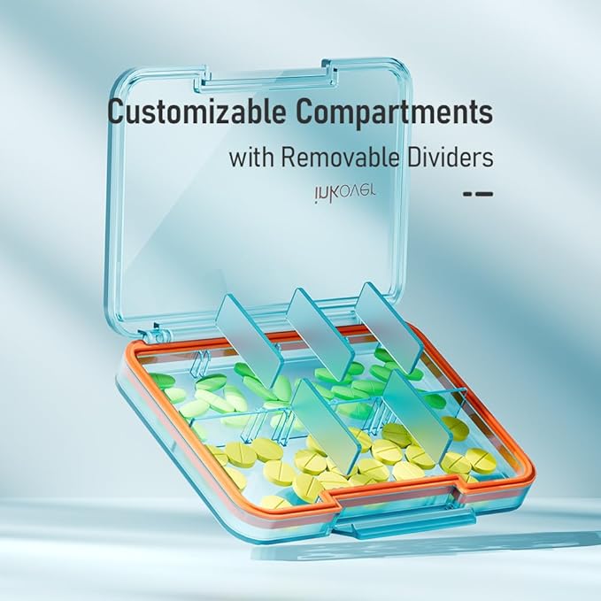 Small Pill Organizer, Waterproof & Portable Pill Case for Daily Travel - Adjustable 7 Compartments Compact Medicine Holder for Vitamins, Pills, Perfect for Purse or Pocket (Black)