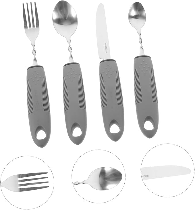 Adaptive Non-Slip Elderly Utensil with Bendable Handles Lightweight Stainless Steel Tableware for Disabled Seniors Hand Injury and Neurological Patients Easy Grip and Anti-Shaking