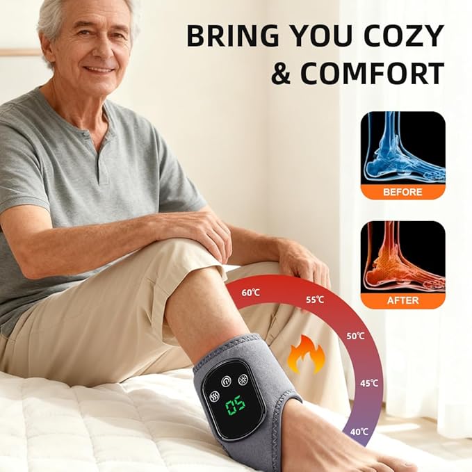 IFTHFOUR 2Pcs Foot and Ankle Massager with Heat, Portable Heated Wrap, 3 Vibration Modes and 5 Heat Settings, USB Charging, Ideal for Home and Travel