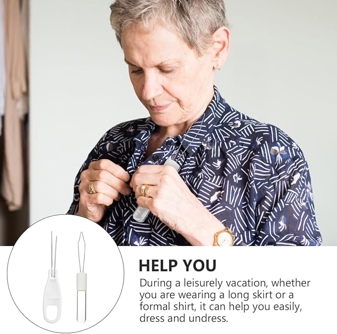 UPKOCH 2pcs Button Hook Dressing Aid Tool for Home Use, Manual Button Pulling Helper with Foldable Handle, Convenient Assist Tool for Shirt and Clothing Buttoning