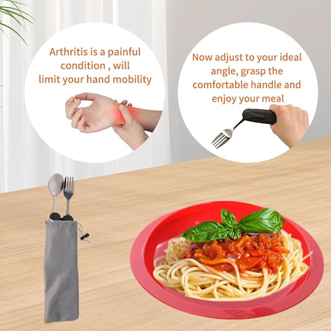 Adaptive Utensils Spoons Forks Set,Open Handle Design Provides Several Positions for Arthritis, Disabled People, Elderly (2 Sets))
