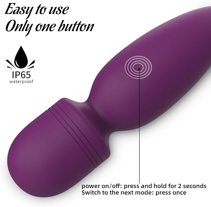 Fuwyiy Mini Massager Tools,Small Waterproof Cordless Handheld Massager with 10 Vibration Modes, Personal Handheld Massager for Back（Purple）