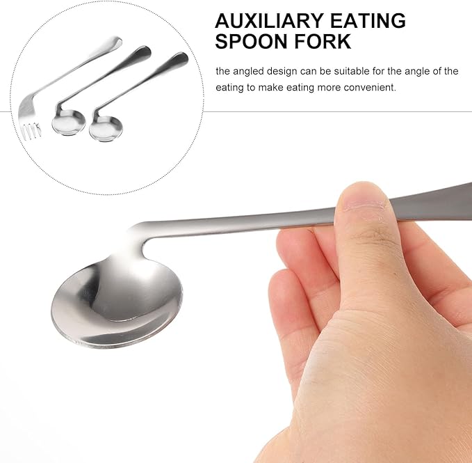 Right Handed Angled Feeding Utensils for Elderly Adults Curved Spoon and Fork Adaptive Tableware for S and Hand Tremors Assistance