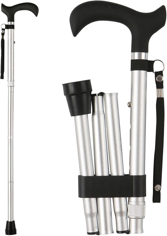 Folding Cane, 5-Level Adjustable Height Lightweight Portable Foldable Walking Canes with Wrist Strap and T Handle for Men Women Seniors