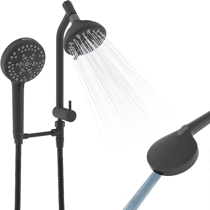 All Metal Dual Shower Head Easy Reach, High Pressure 10-Spray Handheld & Rainfall Shower Head Combo with Shower Extension Arm, 71" Hose, 3-way Diverter, Brass Shower Bracket, Oil Rubbed Bronze