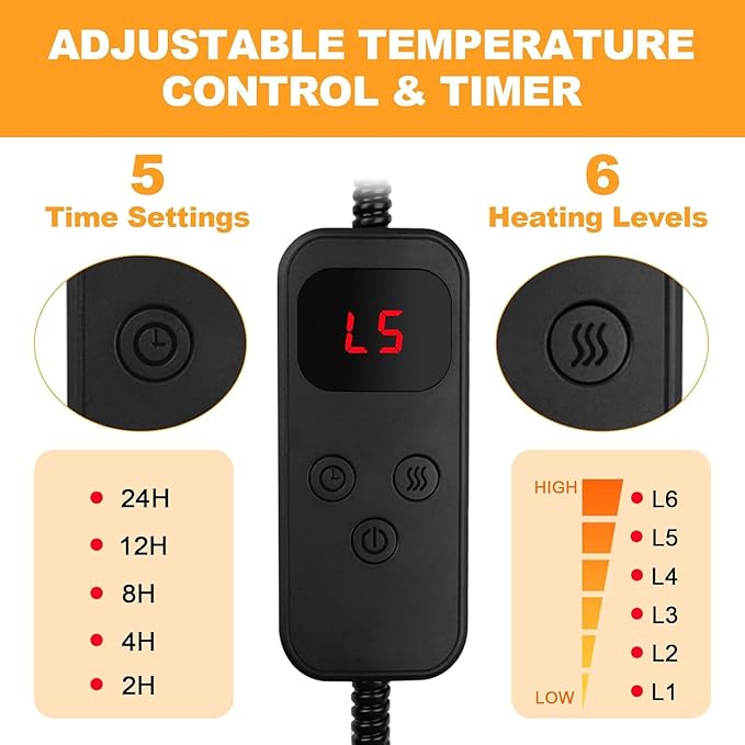 rolimate Pet Heating Pad for Dogs and Cats, 6-Temp Control with Timer, 100% Waterproof Electric Warming Heated Dog Cat Mat Blanket Bed for Outdoor Senior Dog Cat House Whelping Box