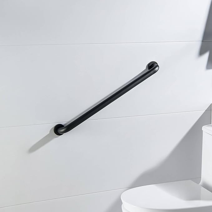 KIBI 24 Inch Curved Grab Bar for Bathroom Safety – Stainless Steel Anti-Slip Wall Mounted Support Rail for Showers, Tubs & Toilets, Senior Balance Aid with Durable Matte Black Finish