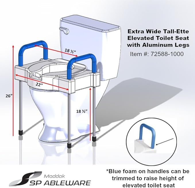 SP Ableware 9155 Tall-Ette Elevated Toilet Seat with Extra Wide Seating Surface and Leg, White