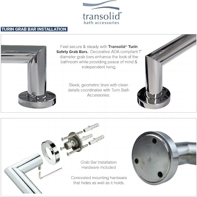 Transolid TS16PC Turin 16-inch Grab Bar, Polished Chrome
